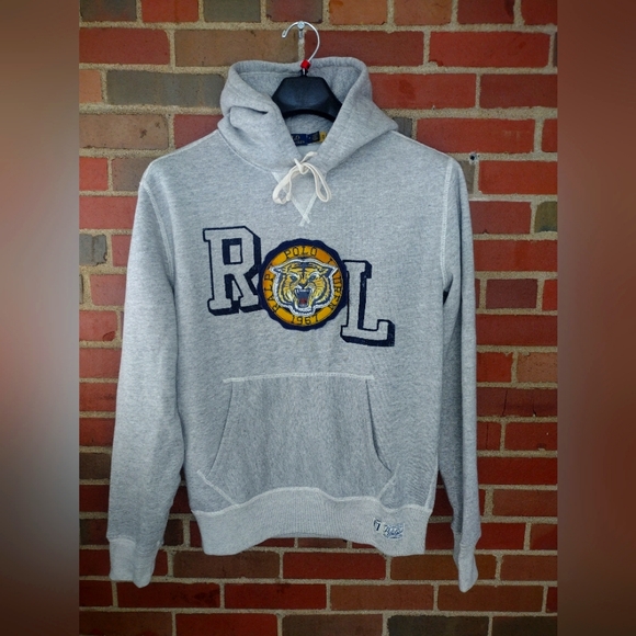 New Polo Ralph Lauren Fierce Tiger Grey Stitched Hoodie Pullover Sz M MSRP $148